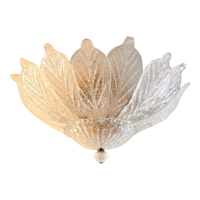 Venetian White-Graniglia Leaves Murano Glass Flush Mount For Sale
