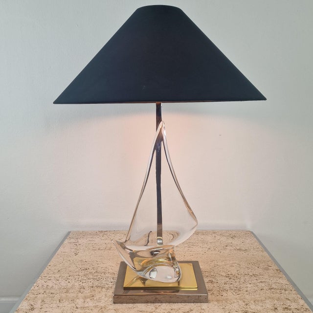 Vintage Hollywood Regency Glass Sailboat Table Lamp, Italy, 1970s For Sale - Image 4 of 18
