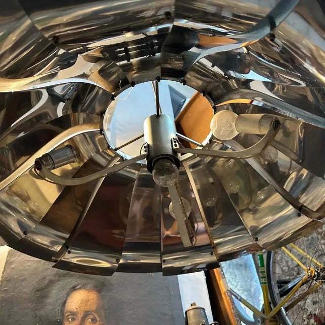 1960s Mid-Century Modern Reggiani Attributed Steel Italian Pendant For Sale - Image 6 of 10