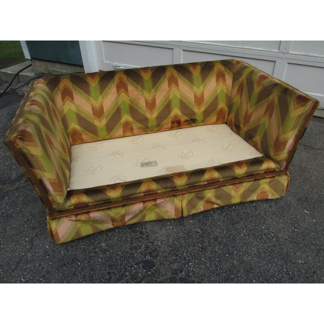 Vintage Thayer Coggin Style Loveseat With Bold Geometric Velvet Upholstery For Sale - Image 9 of 13
