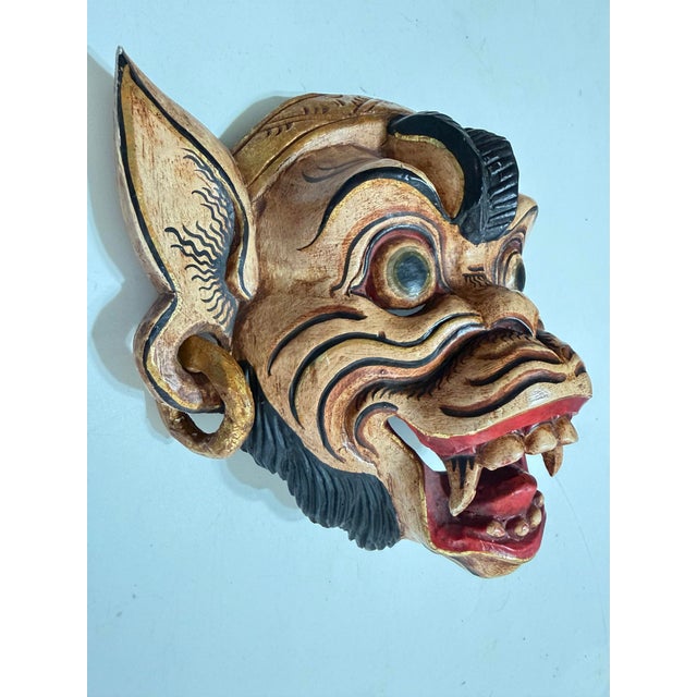 Vintage Balinese Hand-Carved & Painted Barong Monkey Wood Wall Mask For Sale - Image 9 of 11