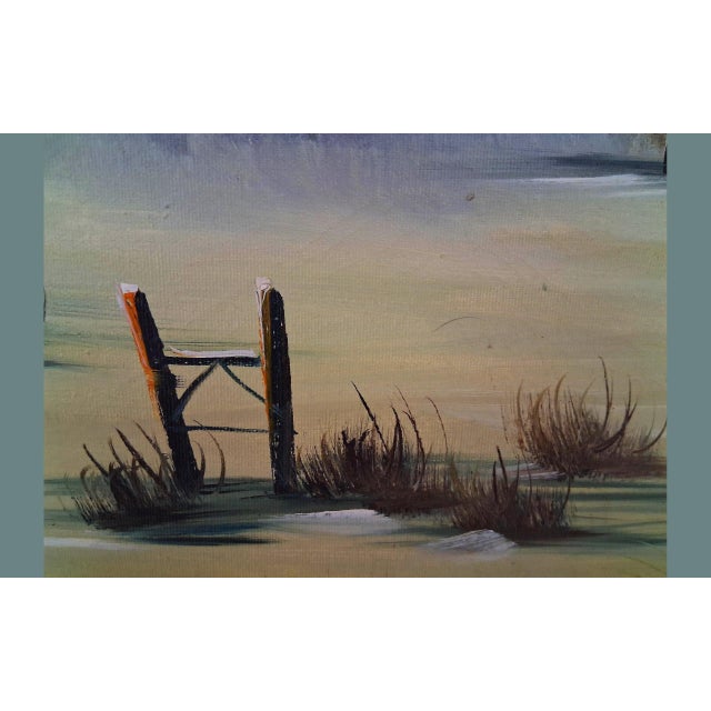 1960s Vintage P. Wellington Large Winter Homestead Oil Painting - Signed For Sale - Image 6 of 10