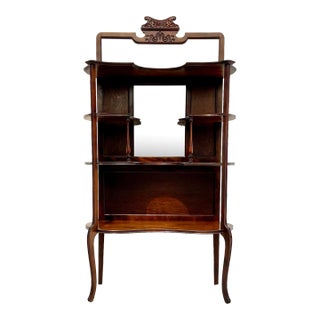 Art Nouveau Victorian Serpentine Mirrored Wood Display Etagere For Sale