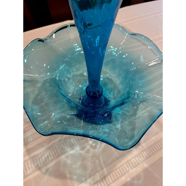Early 20th Century Early 20th Century Fenton Blue Art Glass Ruffled Epergne Trumpet Vase For Sale - Image 5 of 10