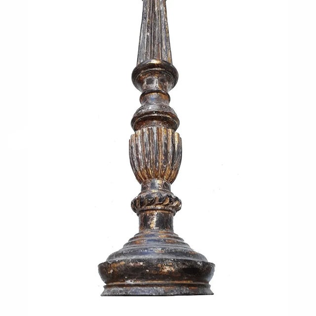 Wood Hand-Carved Wood Candlestick From India, Mid-20th Century For Sale - Image 7 of 13