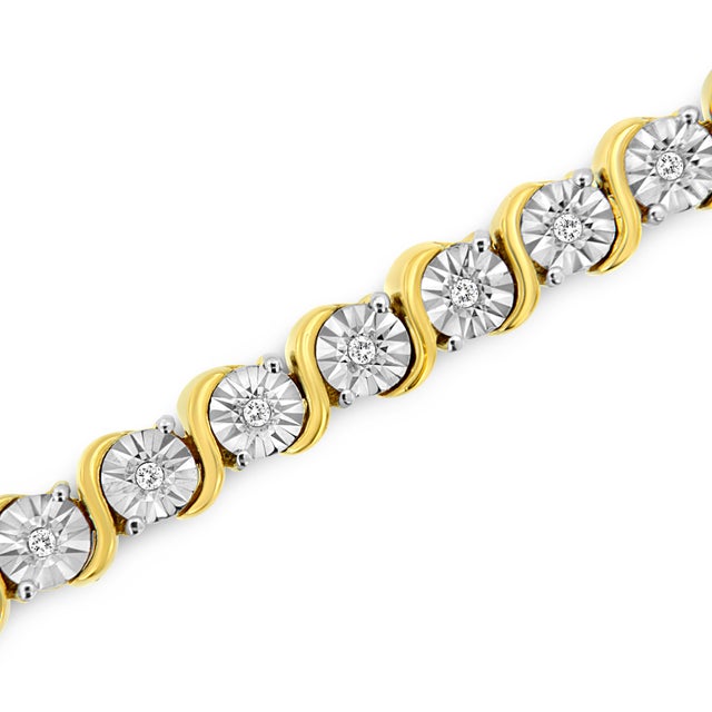 Haus of Brilliance 14K Yellow Gold Plated .925 Sterling Silver 1/4 Cttw Diamond Round Miracle Plate and "S" Link Tennis Bracelet (I-J Color, I2- I3 Clarity) - 7" For Sale - Image 4 of 7