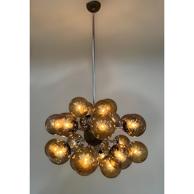 Fabio Ltd 21st Century Ovale Polished Nickel Smoky Bubbles Murano Sputnik Chandelier by Fabio LTD For Sale - Image 4 of 6