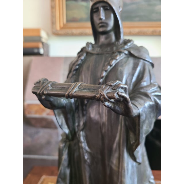 Antique 19th Century Bronze Statue Sculpture Medieval Figure Holding Scrolls For Sale - Image 4 of 18