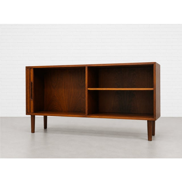 Danish Rosewood Mid Century Modern Credenza | Tambour Door Media Cabinet | Scandinavian Storage Console, C. 1960’s For Sale - Image 4 of 16