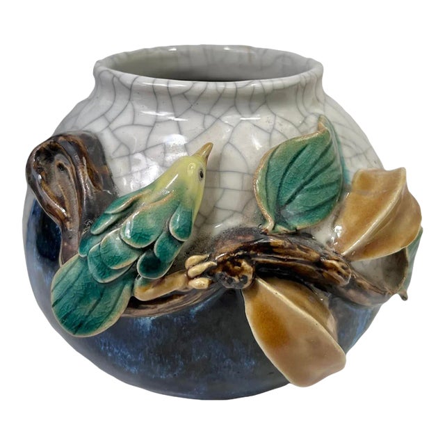 Early 1900s Hand-Painted Majolica Glazed Pot For Sale