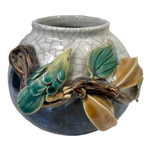 Early 1900s Hand-Painted Majolica Glazed Pot