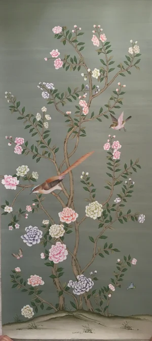 Chinoiserie Panel Hand Painted Wallpaper Mural Panel