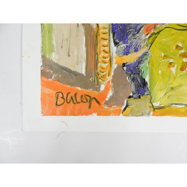 Contemporary colorful oil on paper abstract farm by K. C. Bacon (1948-2026) Washington. Signed, lower left. Unframed, edge...