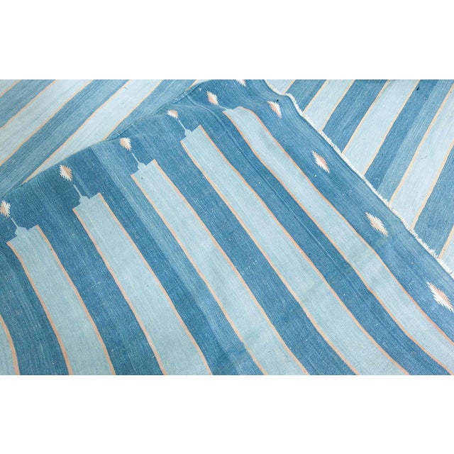 Blue Doris Leslie Blau Vintage Indian Dhurrie Striped Blue Rug For Sale - Image 8 of 8