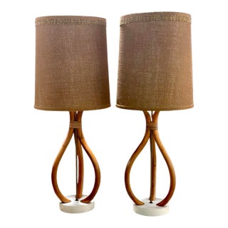 1960's Mid Century Modern Bentwood Bamboo Table Lamps, a Pair For Sale
