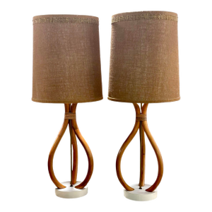 1960's Mid Century Modern Bentwood Bamboo Table Lamps, a Pair