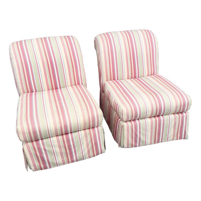 Vintage Coastal Regency Flared Skirted Lounge Chairs - A Pair For Sale