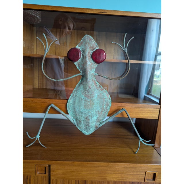 An exceptional mid-century vintage Brutalist torch-cut copper frog sculpture, perfect as a wall hanging or standalone...