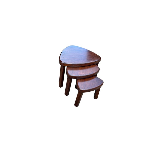 Triangular Oak Nesting Tables from Pierre Chapo, 1970s, Set of 3 For Sale - Image 10 of 11