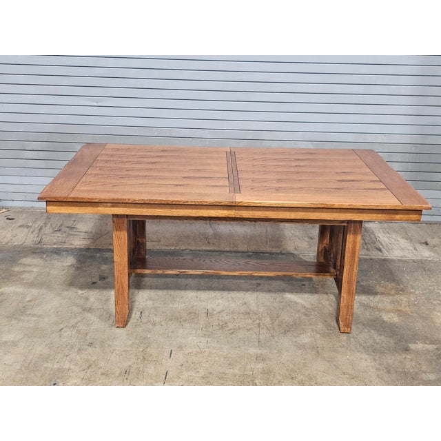 1990s Stickley Oak Mission Arts & Craft Style Dining Table W 2 Leaves For Sale - Image 11 of 16