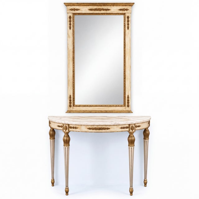 Italian Neoclassical Louis XVI Demilune Marble Top Console Table & Mirror For Sale In Atlanta - Image 6 of 7