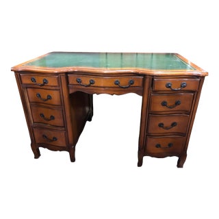 1950s Vintage Sligh Partner Desk with Green Leather Top For Sale