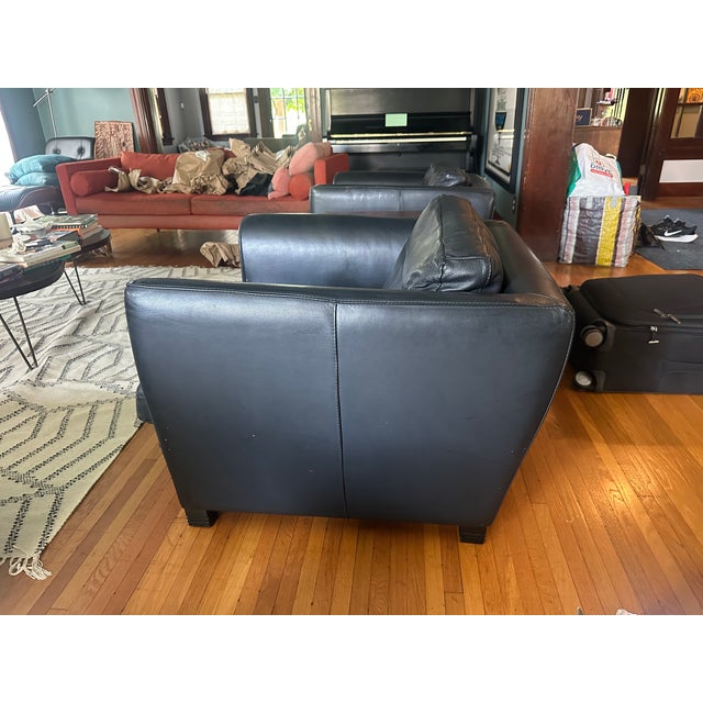 Vintage Pair of Genuine Roche Bobois Black Leather Armchairs For Sale - Image 12 of 14