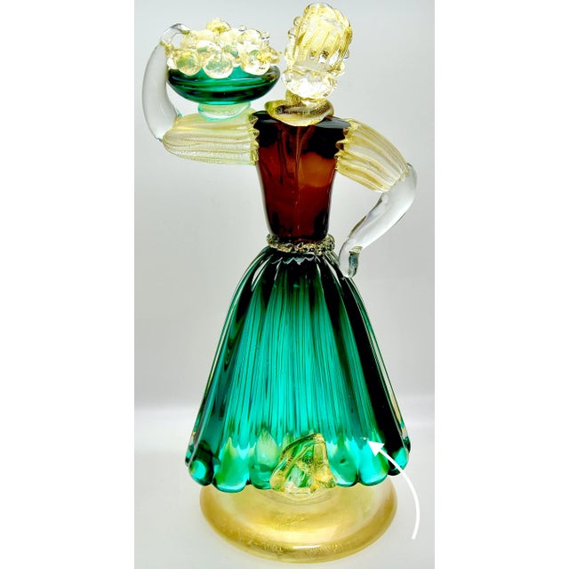 Murano Pair of Tall Mid 20th Century Gilded Murano Art Glass Figures by Gino Fort For Sale - Image 4 of 13