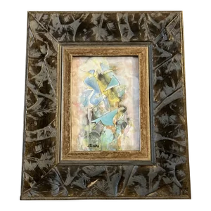 Contemporary Original John Schwab Small Abstract Painting Chunky Leaf Frame