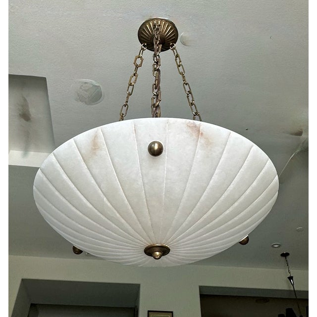 French 1970s Directoire Style French Alabaster Pendant Chandelier For Sale - Image 3 of 18