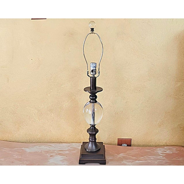 Crystal Ball Urn Lamp With Copper Finish & White Bell Shade – 30” Transitional Accent Lamp For Sale - Image 14 of 18