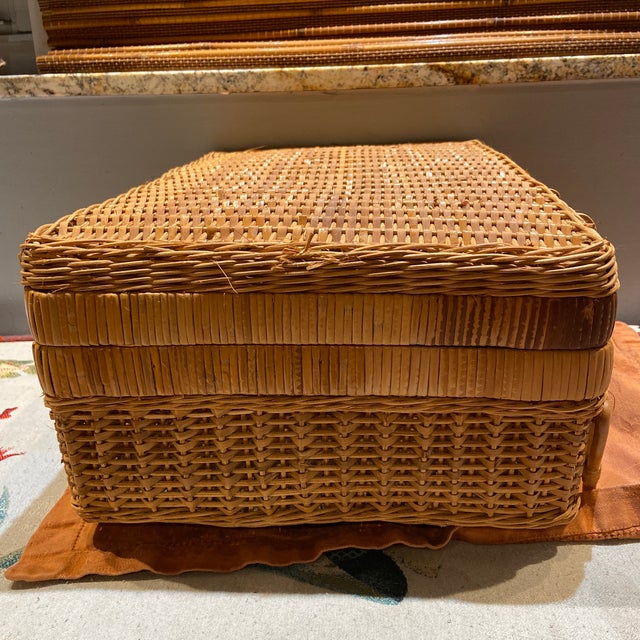 Late 20th Century Vintage Wicker Suitcase Storage or Picnic Basket