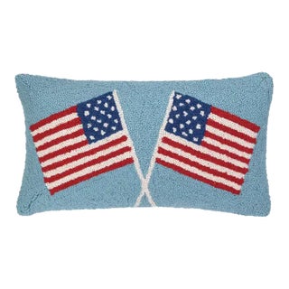 Double American Flags Hook Pillow, 22 x 12" For Sale