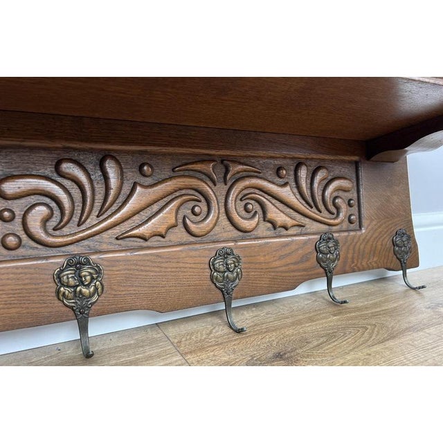 Vintage French Wall Coat Rack in Oak For Sale - Image 4 of 7