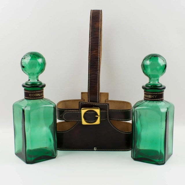 Mid-Century Leather Case Tantalus With Two Glass Decanters, 1960s For Sale In Atlanta - Image 6 of 13