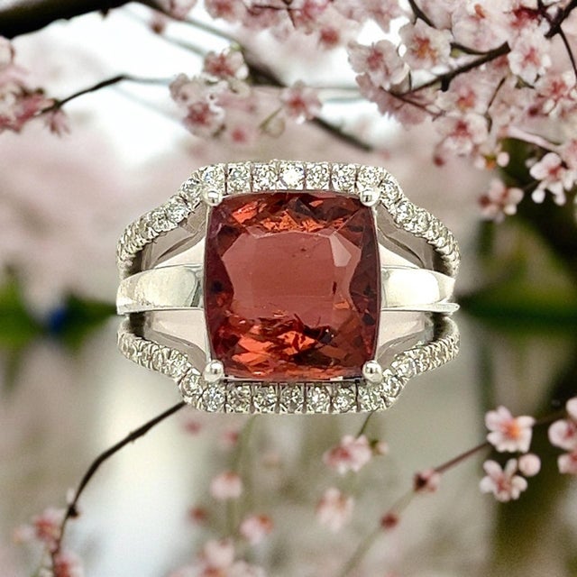 Natural Tourmaline Diamond Ring 6.5 14k White Gold 5.89 TCW Certified For Sale - Image 10 of 18