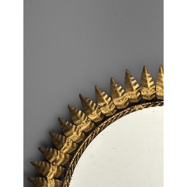 Mid-Century Modern Hollywood Regency Spanish Gilt Metal Sun Mirror, 1950s For Sale - Image 9 of 18