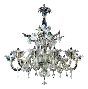 Romantic Transparent Murano Glass Chandelier with White Floral Elements by Simoeng for Simoeng