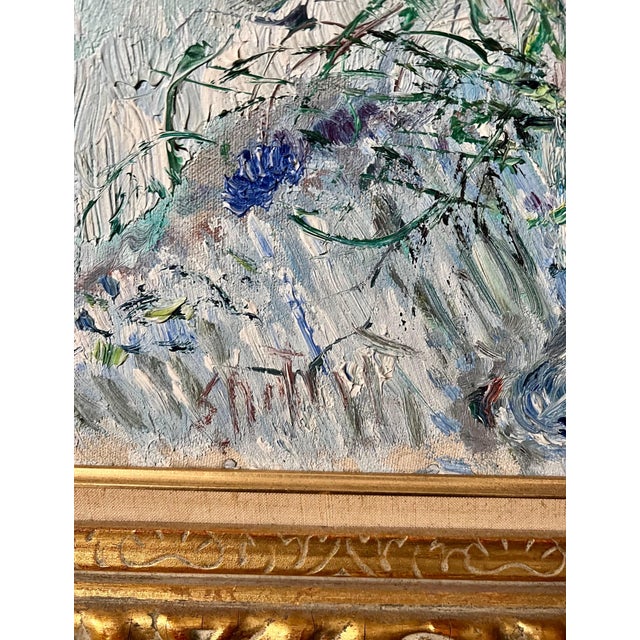 Paint Samuel Rothbort, Bold Folk Art Modernist Floral Bouquet Oil Painting Flowers in Vase Gilt Frame, c.1950's For Sale - Image 7 of 11