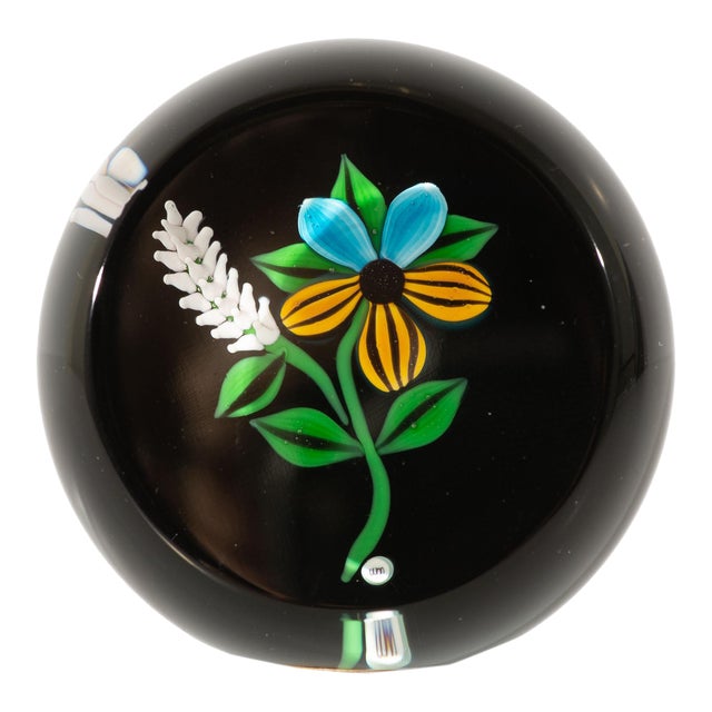 William Manson Signed 2000 Art Glass Paperweight With Flowers Chairish