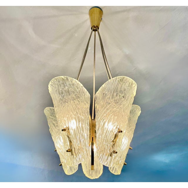 Metal Chandelier in Brass and Textured Glass by J. T. Kalmar for Kalmar, 1960s For Sale - Image 7 of 7