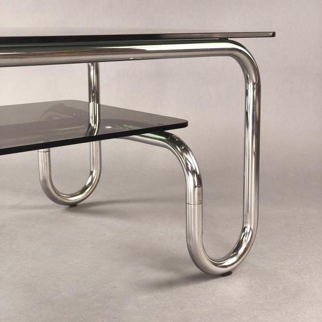 Italian Space Age Steel and Smoked Glass Coffee Table, 1970s For Sale - Image 6 of 8