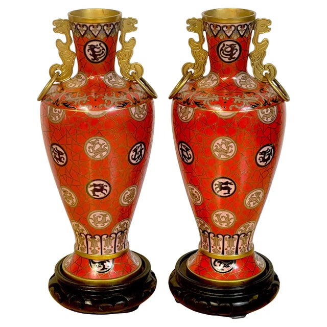 Mid 20th Century Chinese Red Cloisonné Zodiac Vases With Stands - a Pair For Sale - Image 13 of 13