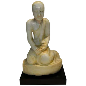 Antique Burmese Mandalay Style Alabaster Monk Statue, 18th-19th Century