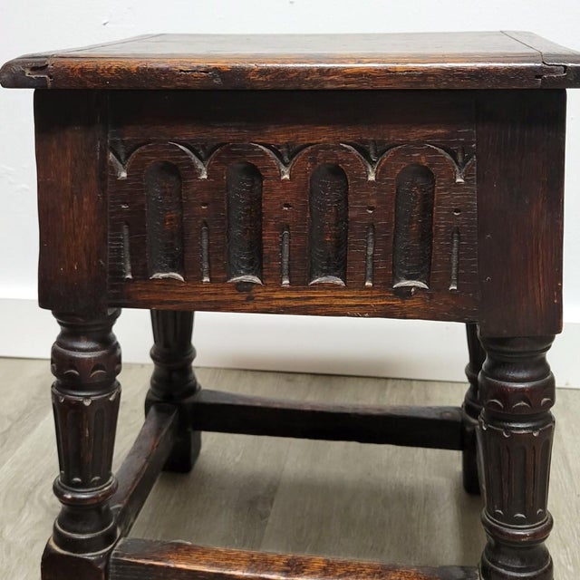Late 19th Century English Oak Joint Stool in 17th-Century Gothic Style, Late 19th C For Sale - Image 5 of 11
