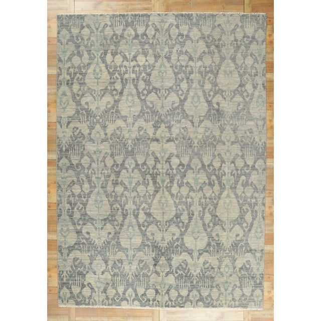 2010s Vintage Blue Earth-Tone Ikat Rug, 09'11 X 14'00 For Sale - Image 9 of 10