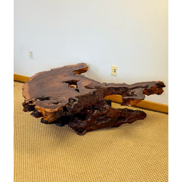 Wood 1970s Monumental Redwood Burl Live Edge Sculptural Coffee Table For Sale - Image 7 of 11