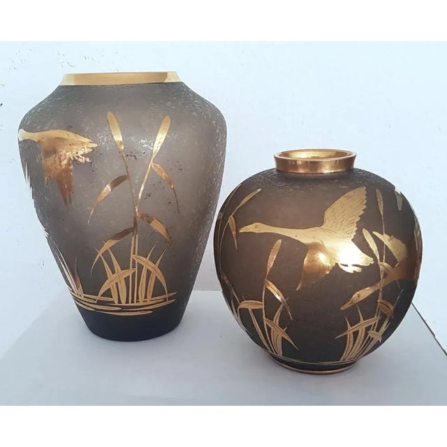 Mid-Century Modern Etched Glass Vase with Gilt Decoration and Rim by Alfred Taube for Füge & Taube, 1960s For Sale - Image 3 of 4