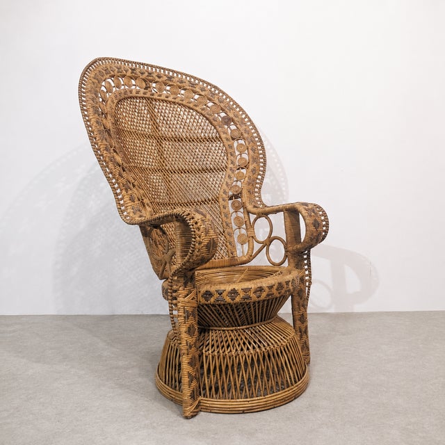 Wood Vintage Peacock Chair in Woven Rattan and Wicker, 1970s For Sale - Image 7 of 7