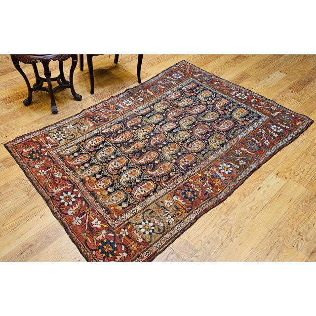 Antique Persian Kurdish Rug, Hand-Knotted Wool, All-Over Paisley Pattern, Navy & Brick-Red, 4x7 For Sale - Image 4 of 14